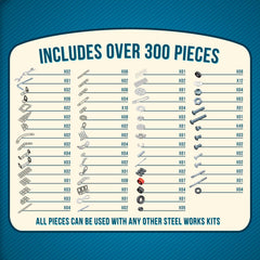 Schylling Steel Works Mechanical Multi-Model - Steel Building Set - Includes 300 Pieces. Tools. and Instructions to Make 10 Different Models - Ages 8 and Up