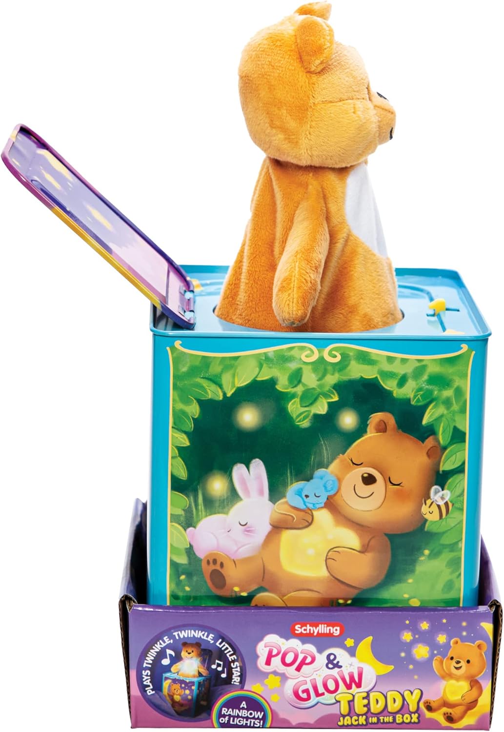 Schylling-Teddy Bear Pop N Glow Jack in The Box-18+mo-TPGJB. Small