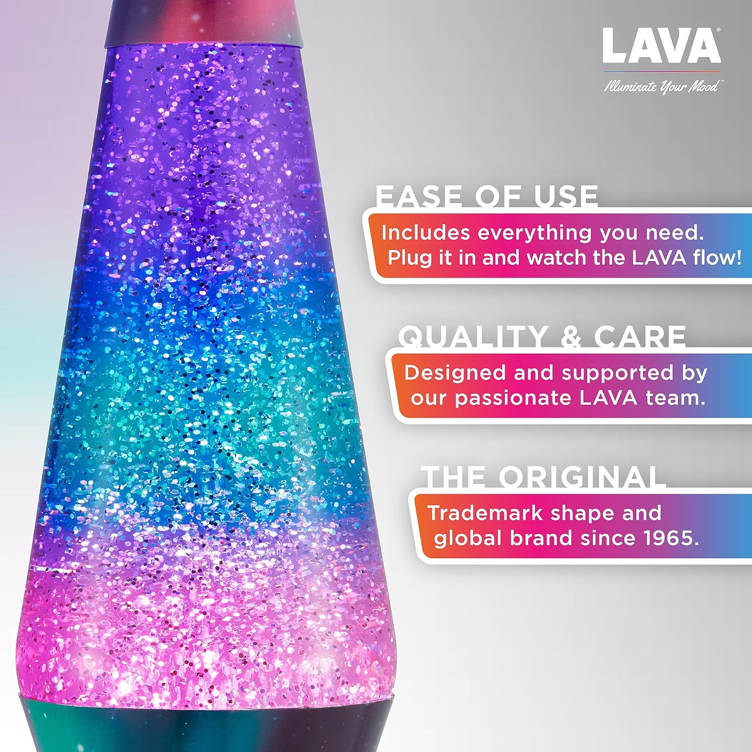 Lava® Lamp - 14.5 Polar Glimmer - The Original Motion Light - Silver Glitter. Multicolor Base and Globe - Item #2048 (Amazon Exclusive)