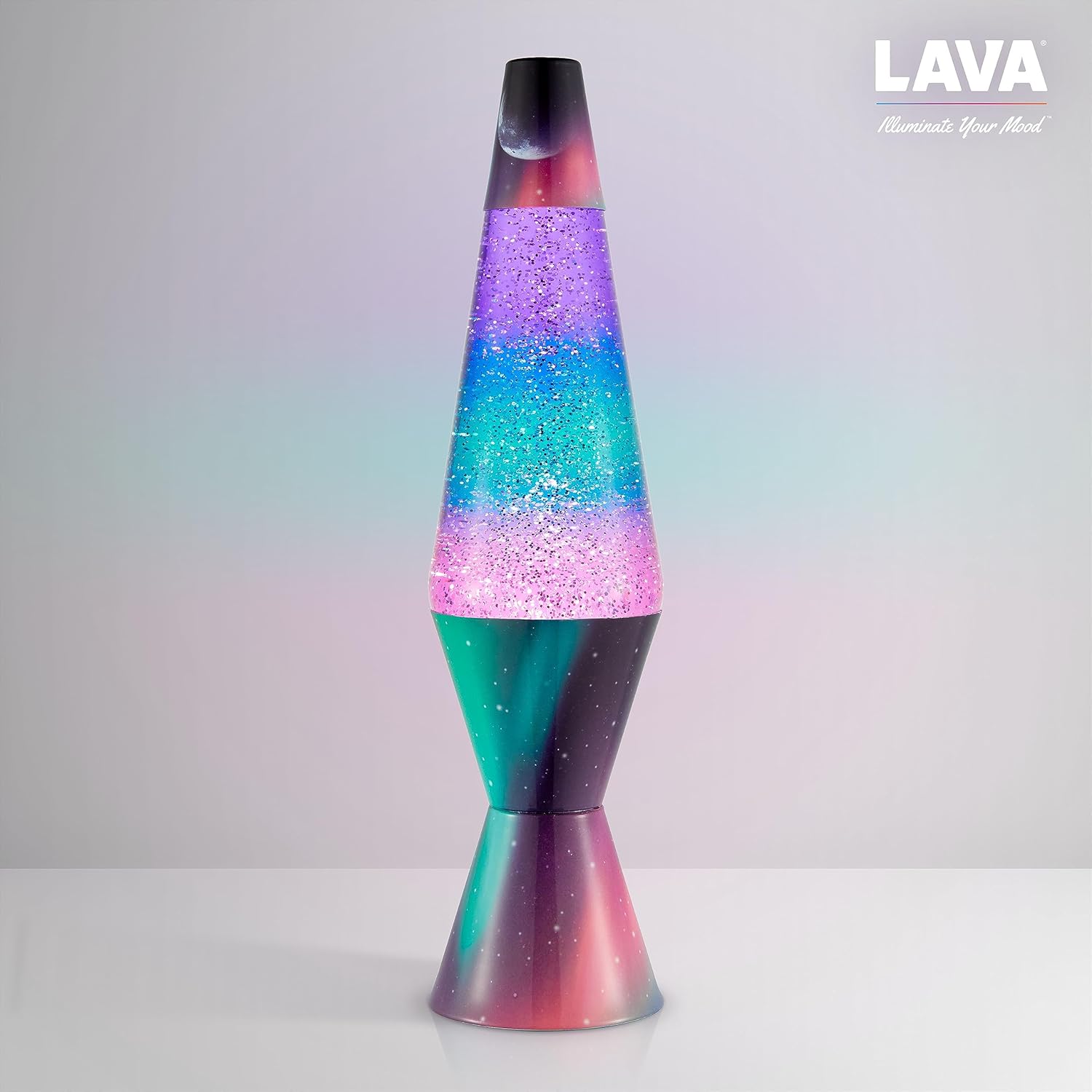 Lava® Lamp - 14.5 Polar Glimmer - The Original Motion Light - Silver Glitter. Multicolor Base and Globe - Item #2048 (Amazon Exclusive)