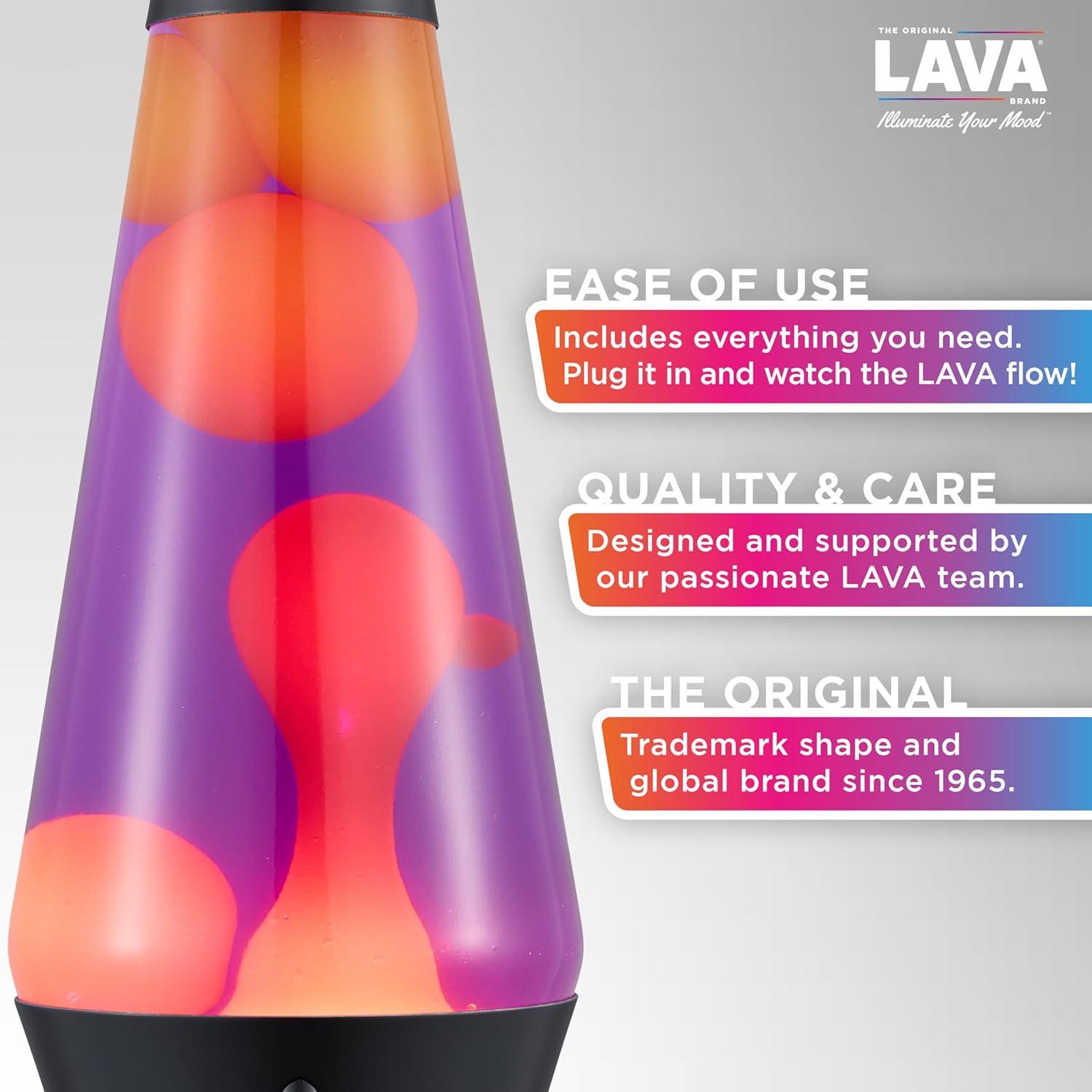 Lava The Original Lamp - 14.5 Evenfall – Retro Rocket Liquid Motion Lamp - Yellow Wax and Purple Liquid - Item #2391 (Amazon Exclusive)