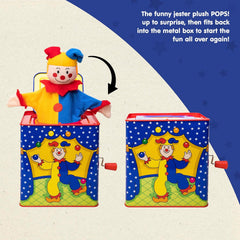 Schylling Jester Jack in the Box - Classic Children's Musical Toy - Colorful and Durable Tin Box with Silly Jester Plush - Age 18 months and Up