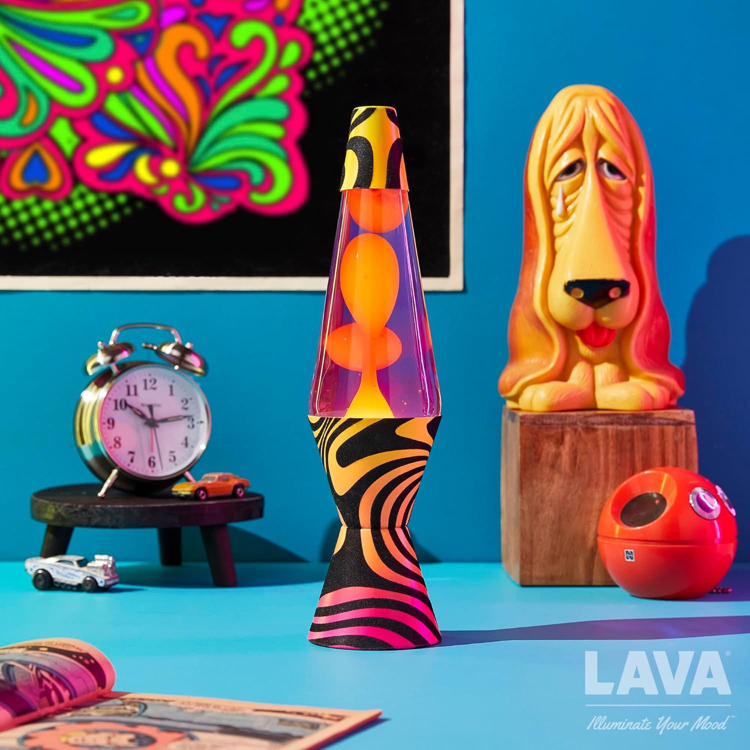 Lava® Lamp - 14.5'' Groovy Gradient Flocked Base - The Original Motion Light - Yellow Wax and Purple Liquid - Item #2015