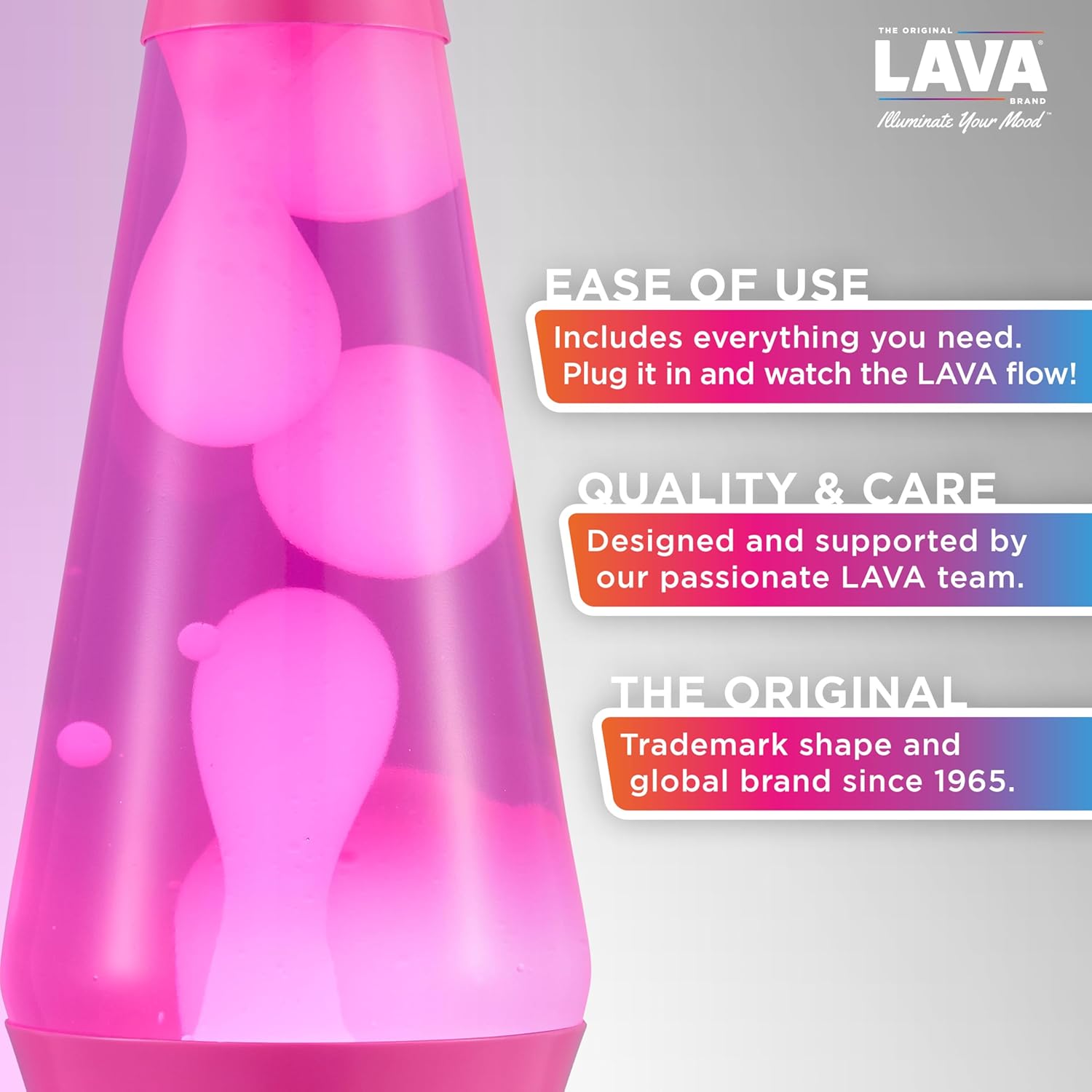 Lava The Original Lamp - New 14.5 Wild Pink – Classic Liquid Motion Lamp - White Wax and Pink Liquid - Item #2361 (Amazon Exclusive)
