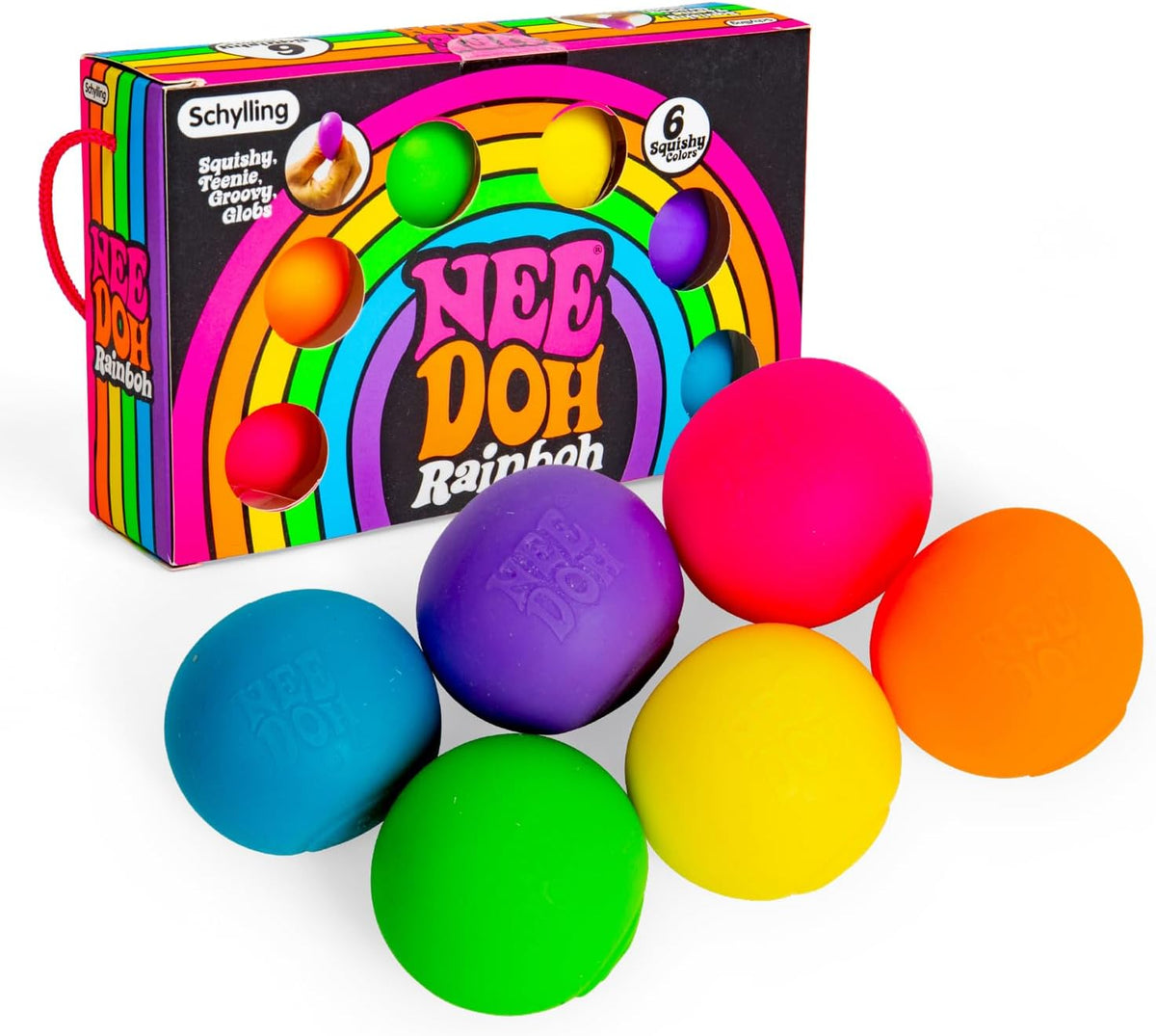 Schylling NeeDoh Rainboh Teenie - Sensory Squeeze Toy - Contains 6 Mini Groovy Globs - 1.5 Wide - Multicolored