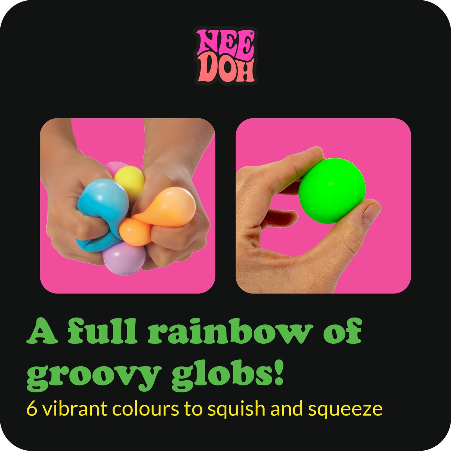 Schylling NeeDoh Rainboh Teenie - Sensory Squeeze Toy - Contains 6 Mini Groovy Globs - 1.5 Wide - Multicolored