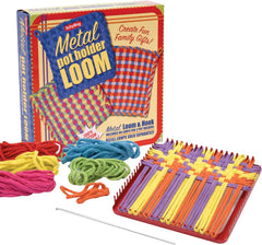 Schylling Metal Pot Holder Loom Kit - Classic Durable Weaving Frame to Make Pot Holders - Includes Loom. Hook. Instructions. and 80 Colorful Cotton Loops - Ages 5 and Up