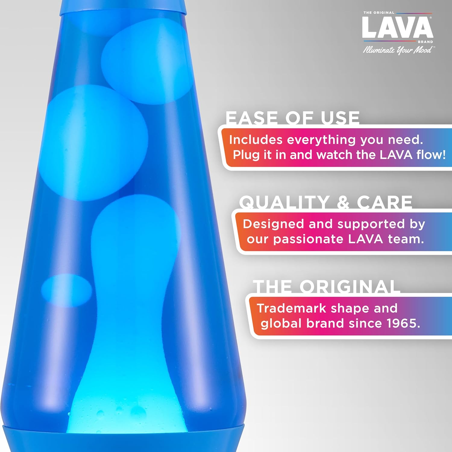 Lava The Original Lamp - New 14.5 Cerulean Blue – Classic Liquid Motion Lamp - White Wax and Blue Liquid - Item #2362 (Amazon Exclusive)