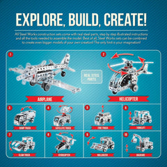 Schylling Steel Works Mechanical Multi-Model - Steel Building Set - Includes 300 Pieces. Tools. and Instructions to Make 10 Different Models - Ages 8 and Up