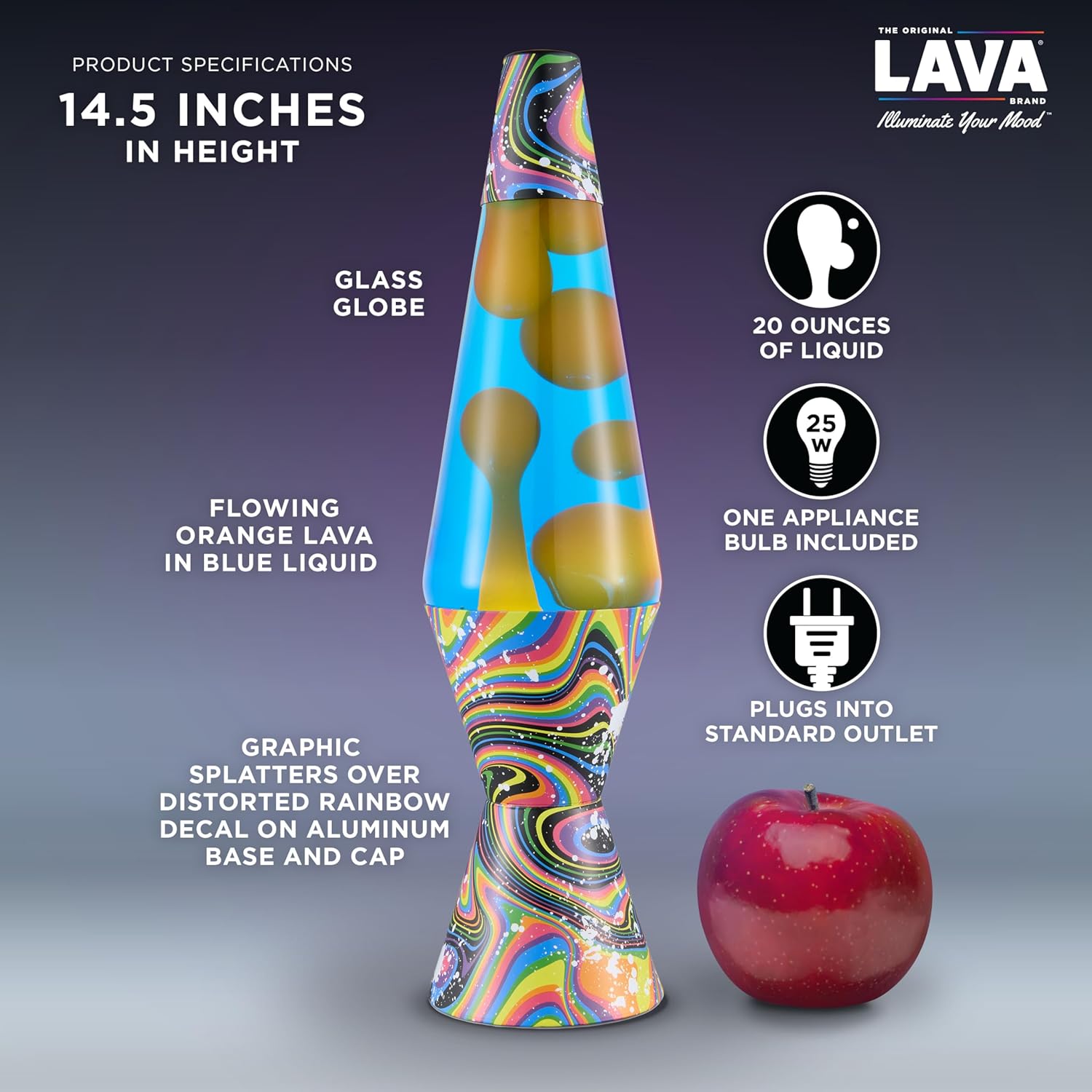 Lava The Original Lamp - 14.5 Splattered Distortion – Classic Liquid Motion Lamp - Orange Wax and Blue Liquid - Item #2427 (Amazon Exclusive)