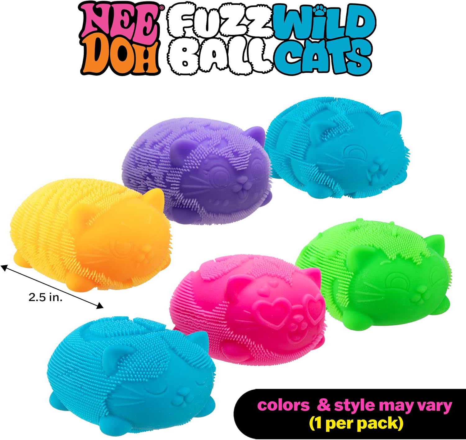 Schylling Needoh Wild Cats Fuzz Ball - Sensory Squeeze Toy - Colors May Vary