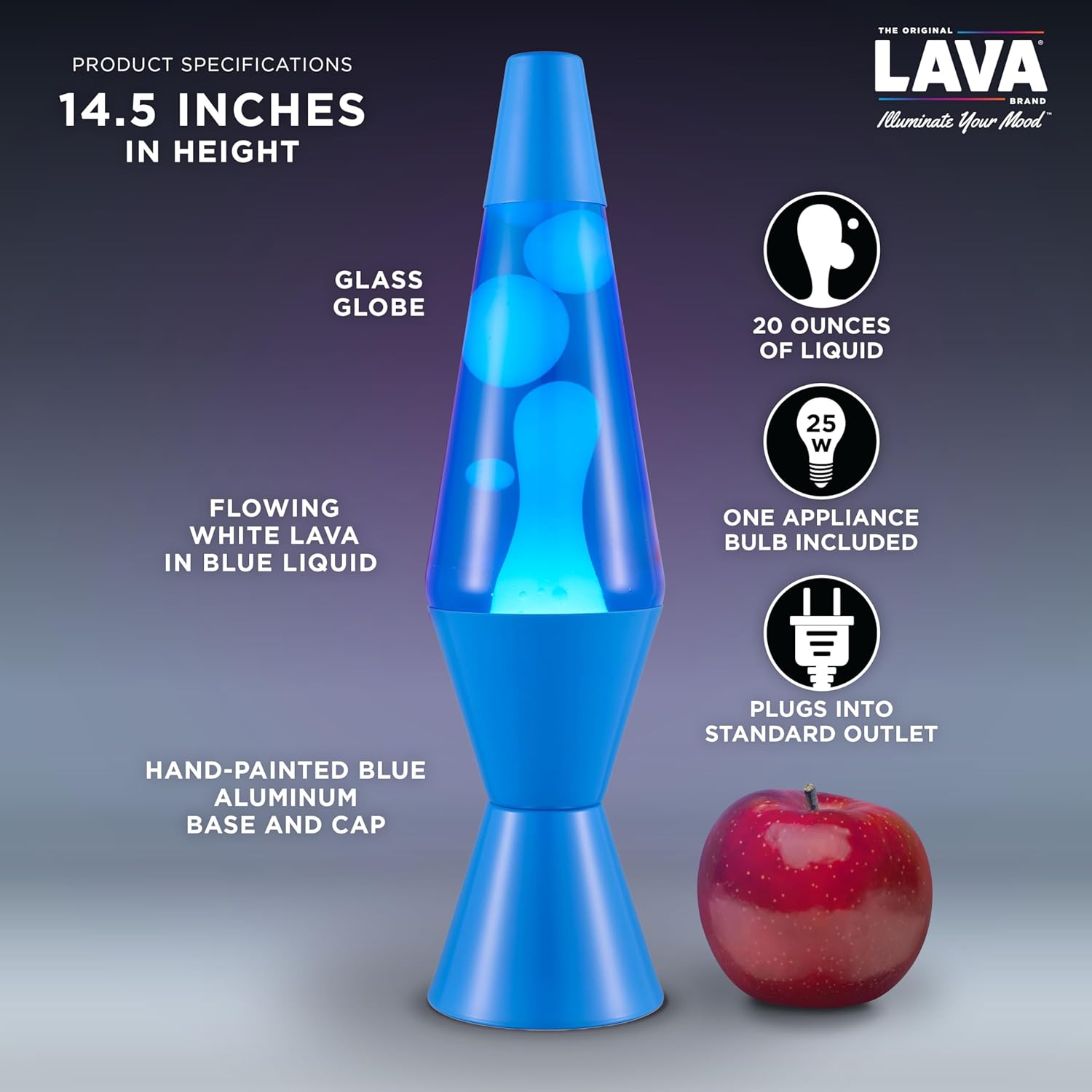 Lava The Original Lamp - New 14.5 Cerulean Blue – Classic Liquid Motion Lamp - White Wax and Blue Liquid - Item #2362 (Amazon Exclusive)