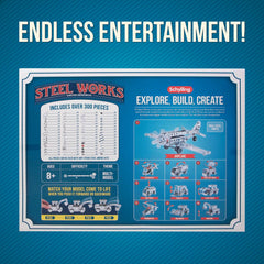 Schylling Steel Works Mechanical Multi-Model - Steel Building Set - Includes 300 Pieces. Tools. and Instructions to Make 10 Different Models - Ages 8 and Up