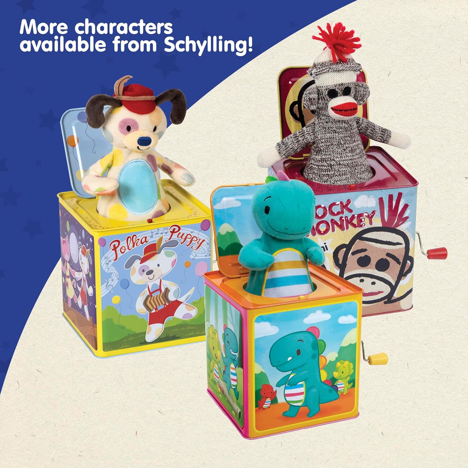 Schylling Jester Jack in the Box - Classic Children's Musical Toy - Colorful and Durable Tin Box with Silly Jester Plush - Age 18 months and Up