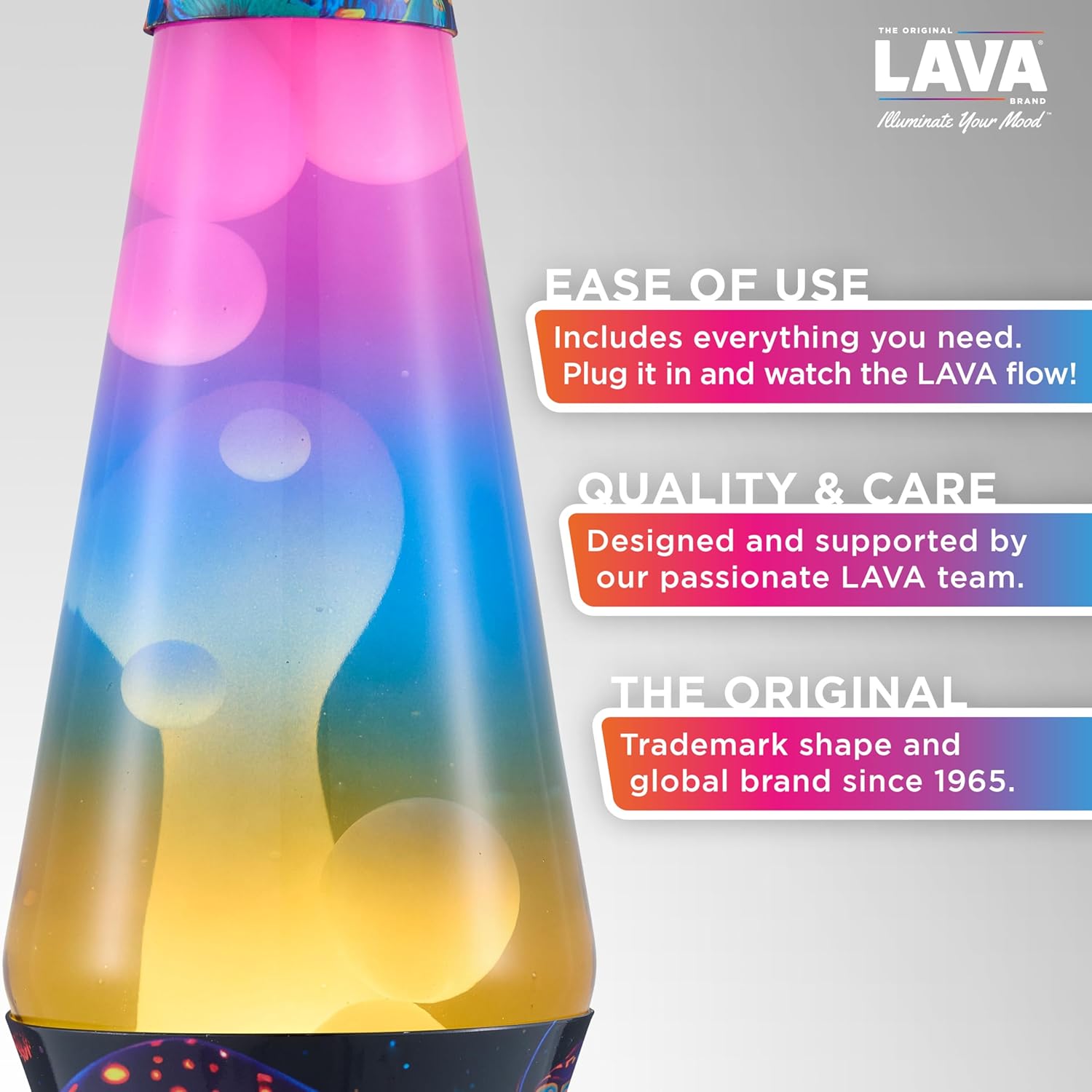 Lava The Original Lamp - 14.5 Trippy Shrooms – Classic Liquid Motion Lamp - Tri-Colored Globe and Black Base - Item #2361 (Amazon Exclusive)
