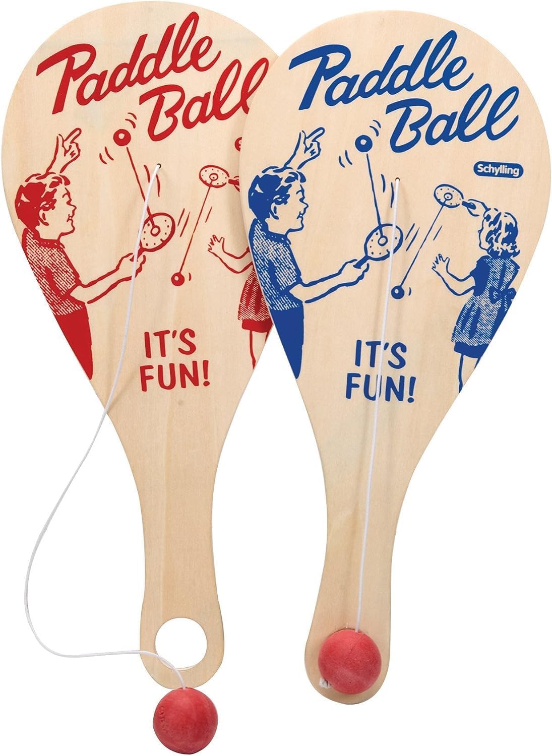 Schylling Paddle Ball - Classic Game Made with Real Wood - Ages 5 and Up - One Piece