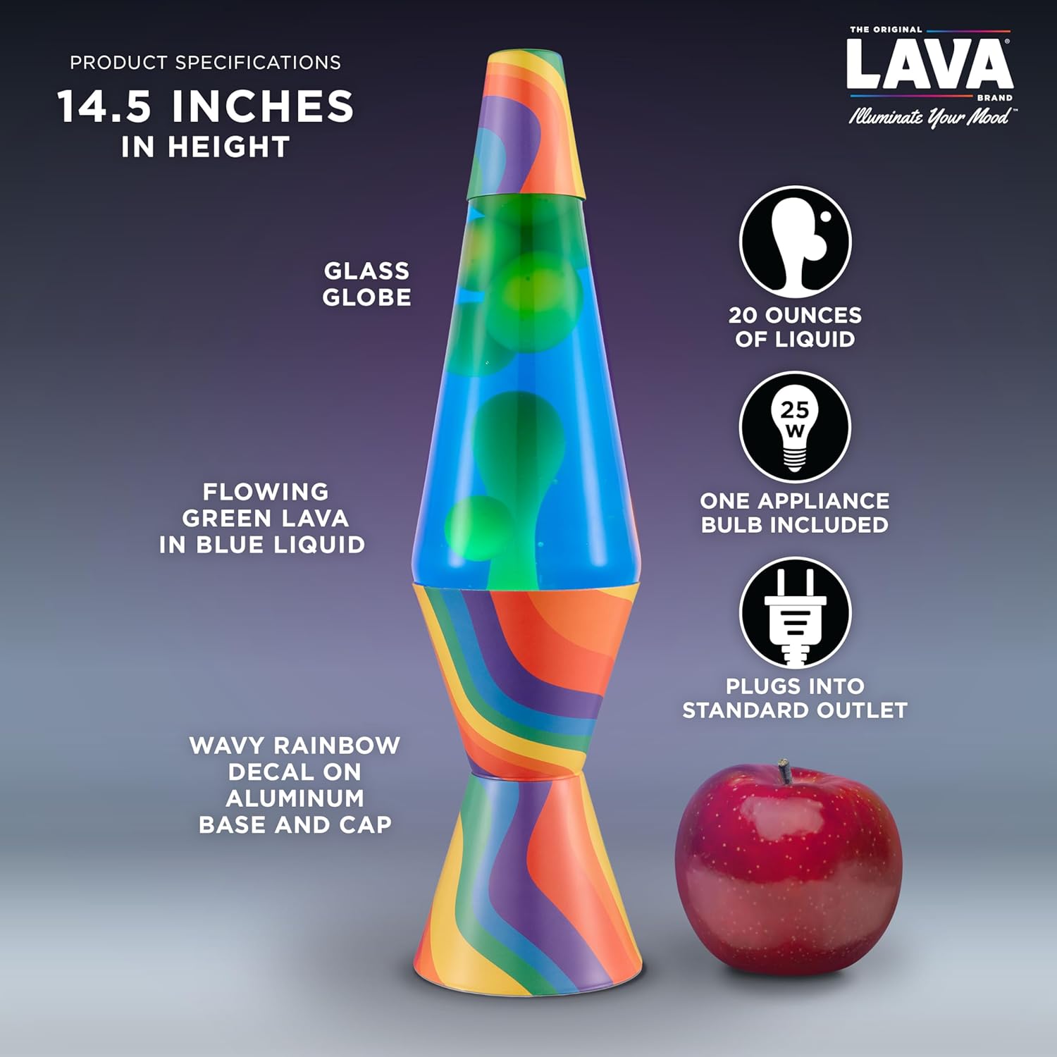 Lava The Original Lamp - 14.5 Warped Rainbow – Classic Liquid Motion Lamp - Yellow Wax and Blue Liquid - Item #2713 (Amazon Exclusive)