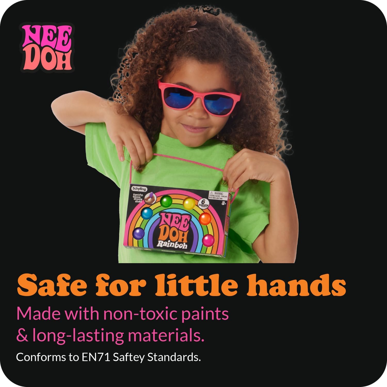 Schylling NeeDoh Rainboh Teenie - Sensory Squeeze Toy - Contains 6 Mini Groovy Globs - 1.5 Wide - Multicolored