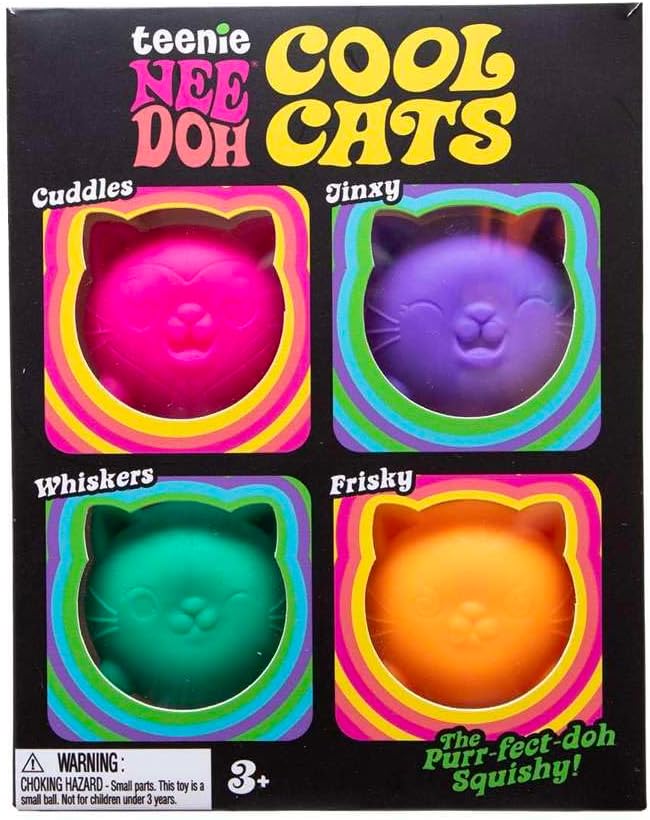 Schylling NeeDoh Cool Kitten Teenie Needoh 4 Pack - Sensory Squeeze Toy - 1.5 in Diameter - Colors May Vary