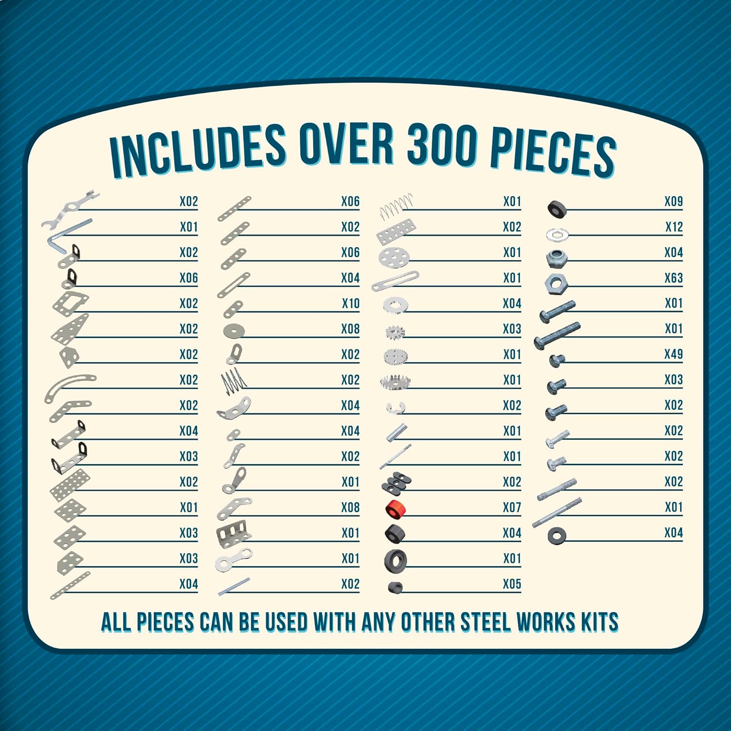 Schylling Steel Works Mechanical Multi-Model - Steel Building Set - Includes 300 Pieces. Tools. and Instructions to Make 10 Different Models - Ages 8 and Up