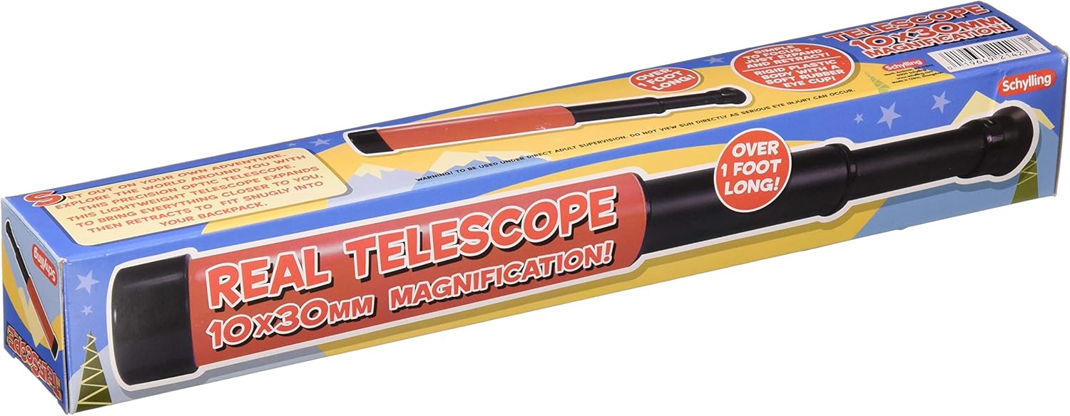 Schylling Spy Glass Telescope - Classic Telescope for Kids - Durable Observation Scope with Rubber Eye Cup for Imaginative Play - Ages 6 and Up - One Piece